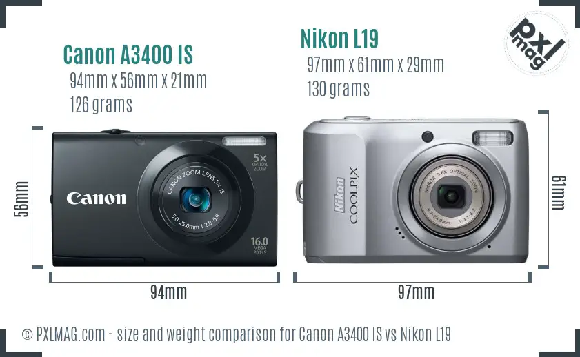 Canon A3400 IS vs Nikon L19 size comparison