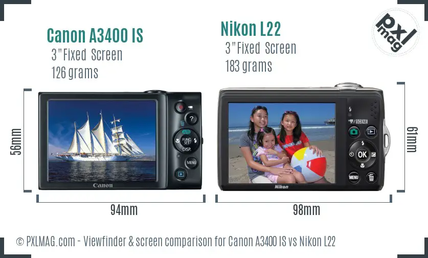 Canon A3400 IS vs Nikon L22 Screen and Viewfinder comparison