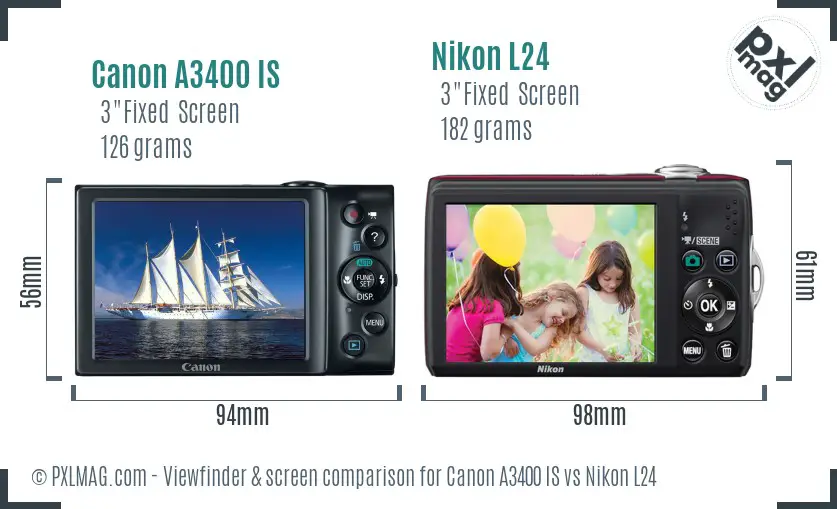 Canon A3400 IS vs Nikon L24 Screen and Viewfinder comparison