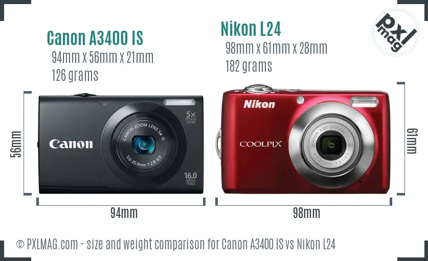 Canon A3400 IS vs Nikon L24 size comparison