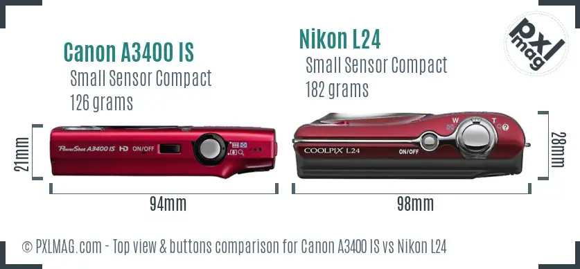 Canon A3400 IS vs Nikon L24 top view buttons comparison