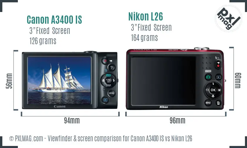 Canon A3400 IS vs Nikon L26 Screen and Viewfinder comparison