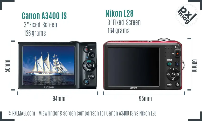 Canon A3400 IS vs Nikon L28 Screen and Viewfinder comparison