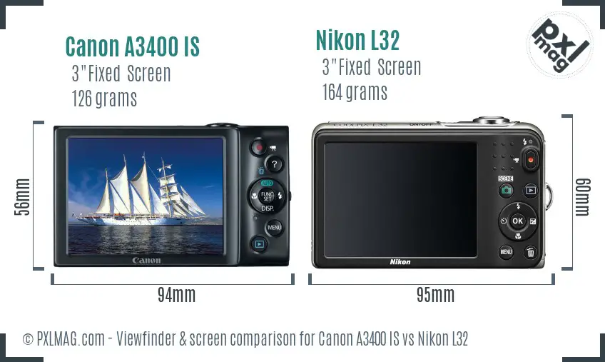 Canon A3400 IS vs Nikon L32 Screen and Viewfinder comparison