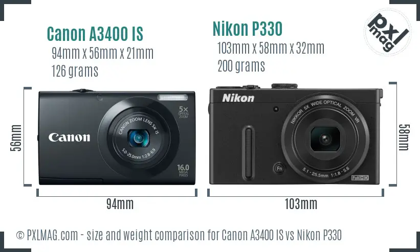 Canon A3400 IS vs Nikon P330 size comparison Canon A3400 IS vs Nikon P330 size comparison