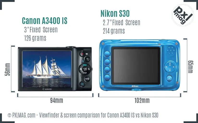 Canon A3400 IS vs Nikon S30 Screen and Viewfinder comparison