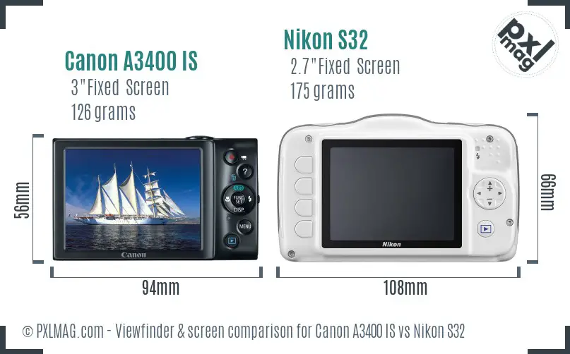 Canon A3400 IS vs Nikon S32 Screen and Viewfinder comparison Canon A3400 IS vs Nikon S32 Screen and Viewfinder comparison