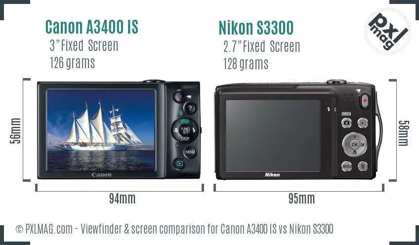 Canon A3400 IS vs Nikon S3300 Screen and Viewfinder comparison