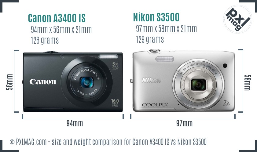 Canon A3400 IS vs Nikon S3500 size comparison