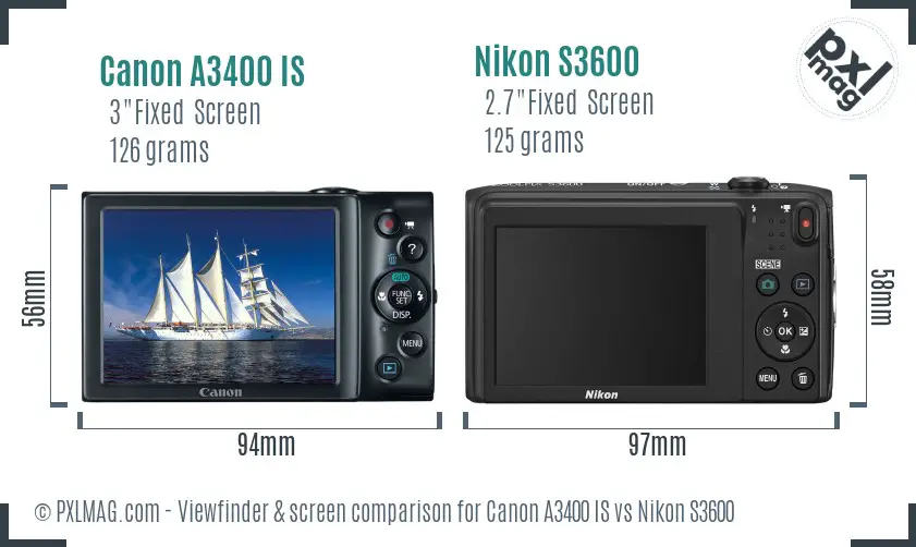 Canon A3400 IS vs Nikon S3600 Screen and Viewfinder comparison