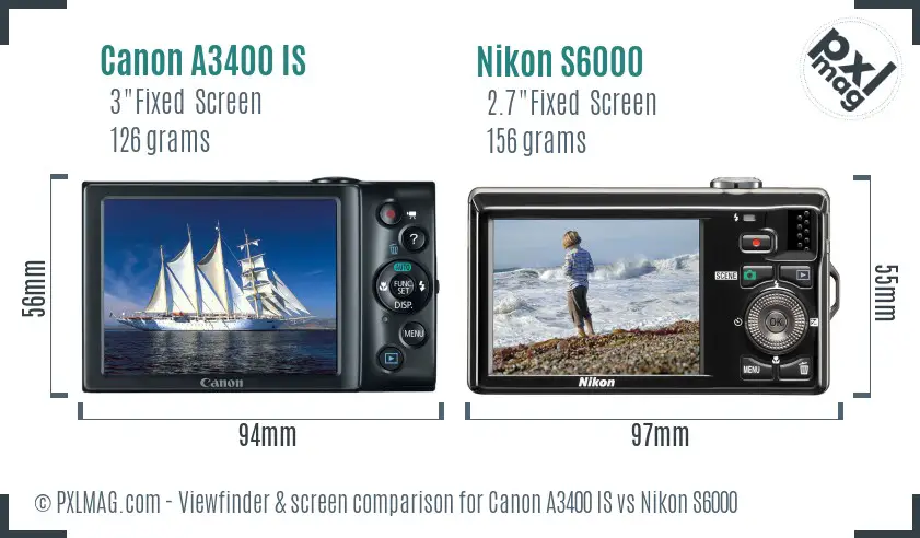 Canon A3400 IS vs Nikon S6000 Screen and Viewfinder comparison