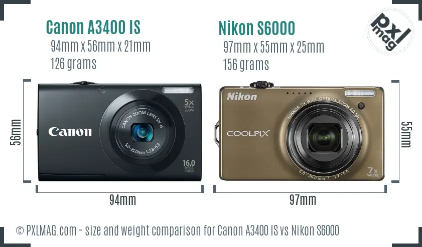 Canon A3400 IS vs Nikon S6000 size comparison