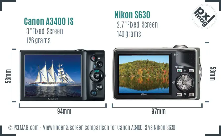 Canon A3400 IS vs Nikon S630 Screen and Viewfinder comparison Canon A3400 IS vs Nikon S630 Screen and Viewfinder comparison
