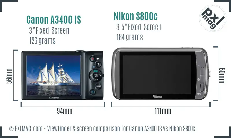 Canon A3400 IS vs Nikon S800c Screen and Viewfinder comparison