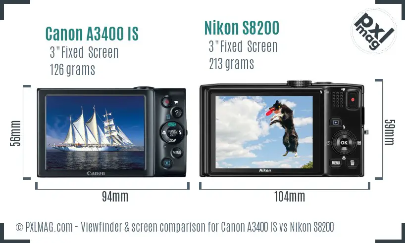 Canon A3400 IS vs Nikon S8200 Screen and Viewfinder comparison