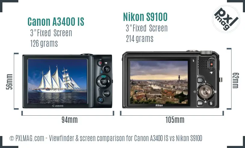 Canon A3400 IS vs Nikon S9100 Screen and Viewfinder comparison Canon A3400 IS vs Nikon S9100 Screen and Viewfinder comparison