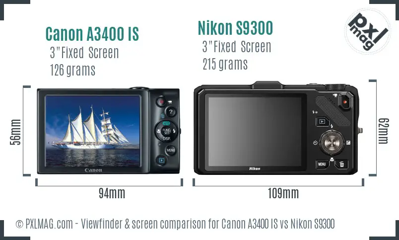 Canon A3400 IS vs Nikon S9300 Screen and Viewfinder comparison