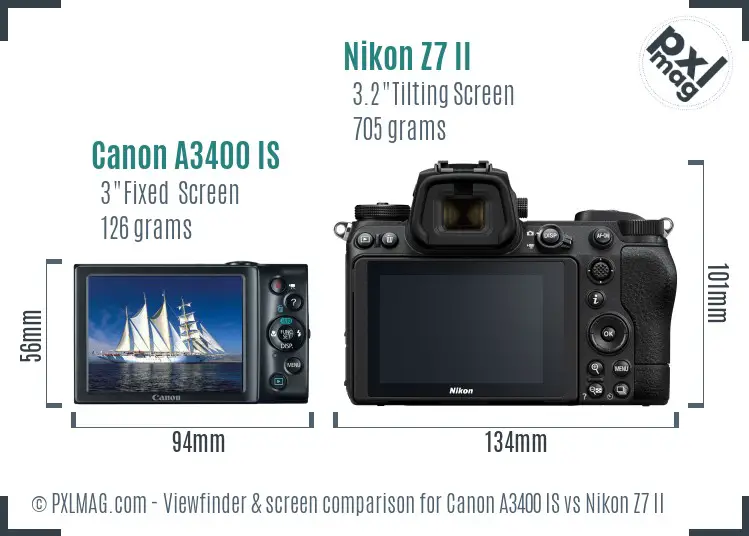 Canon A3400 IS vs Nikon Z7 II Screen and Viewfinder comparison