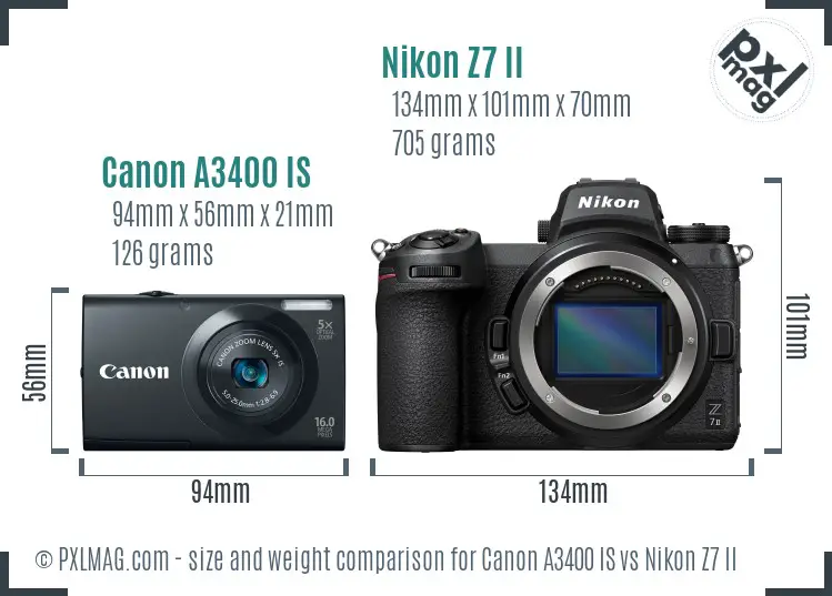 Canon A3400 IS vs Nikon Z7 II size comparison