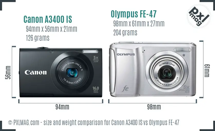 Canon A3400 IS vs Olympus FE-47 size comparison