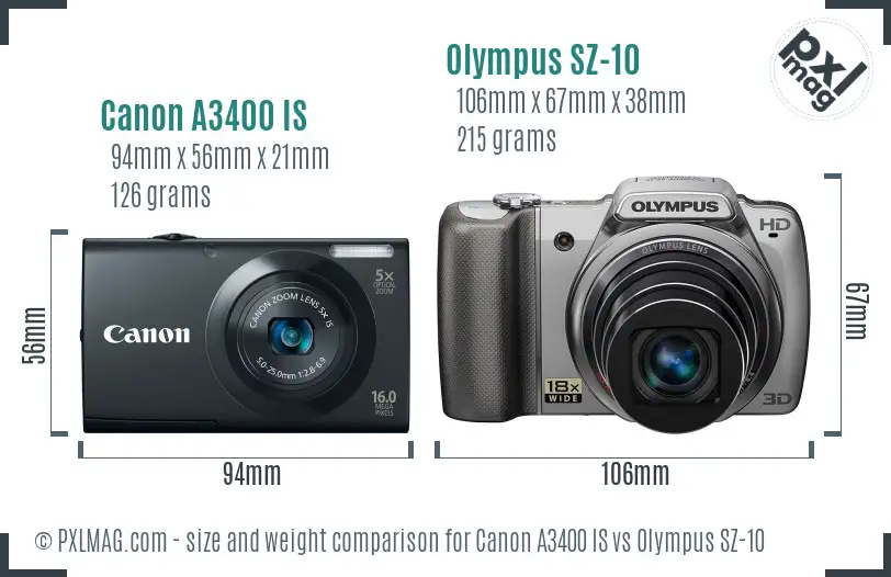 Canon A3400 IS vs Olympus SZ-10 size comparison Canon A3400 IS vs Olympus SZ-10 size comparison