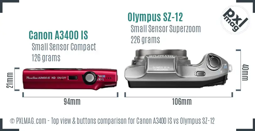 Canon A3400 IS vs Olympus SZ-12 top view buttons comparison