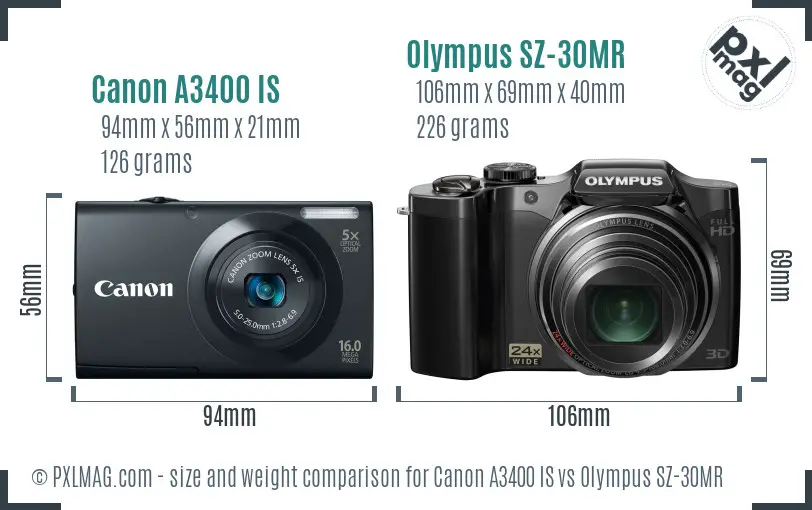 Canon A3400 IS vs Olympus SZ-30MR size comparison