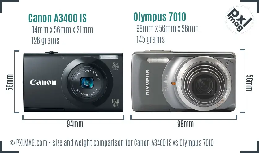 Canon A3400 IS vs Olympus 7010 size comparison