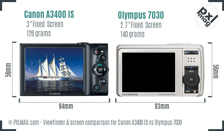 Canon A3400 IS vs Olympus 7030 Screen and Viewfinder comparison Canon A3400 IS vs Olympus 7030 Screen and Viewfinder comparison