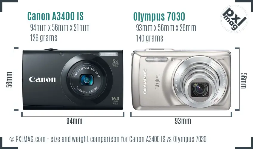 Canon A3400 IS vs Olympus 7030 size comparison Canon A3400 IS vs Olympus 7030 size comparison