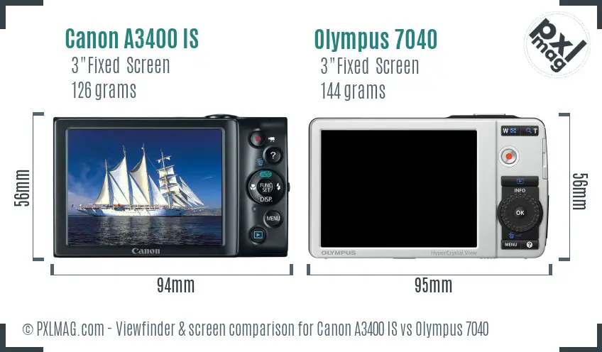 Canon A3400 IS vs Olympus 7040 Screen and Viewfinder comparison