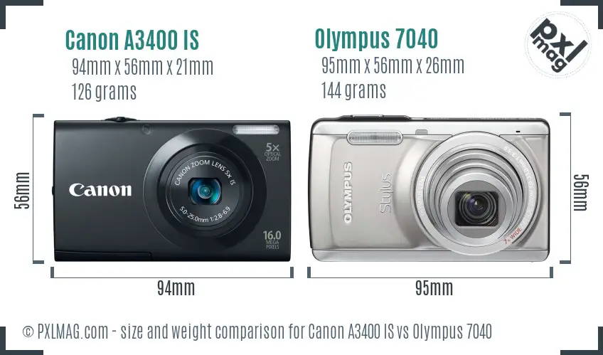 Canon A3400 IS vs Olympus 7040 size comparison