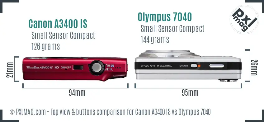 Canon A3400 IS vs Olympus 7040 top view buttons comparison