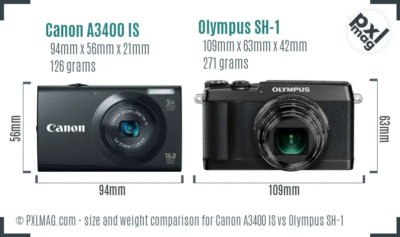 Canon A3400 IS vs Olympus SH-1 size comparison