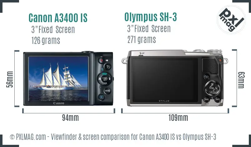 Canon A3400 IS vs Olympus SH-3 Screen and Viewfinder comparison Canon A3400 IS vs Olympus SH-3 Screen and Viewfinder comparison