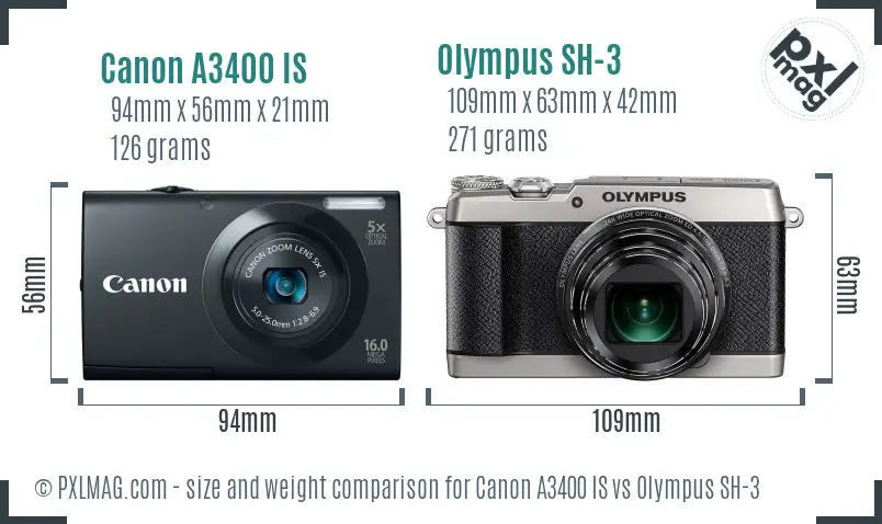 Canon A3400 IS vs Olympus SH-3 size comparison Canon A3400 IS vs Olympus SH-3 size comparison