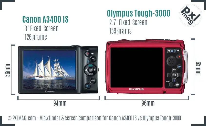 Canon A3400 IS vs Olympus Tough-3000 Screen and Viewfinder comparison