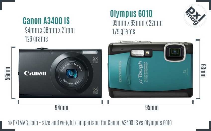 Canon A3400 IS vs Olympus 6010 size comparison Canon A3400 IS vs Olympus 6010 size comparison