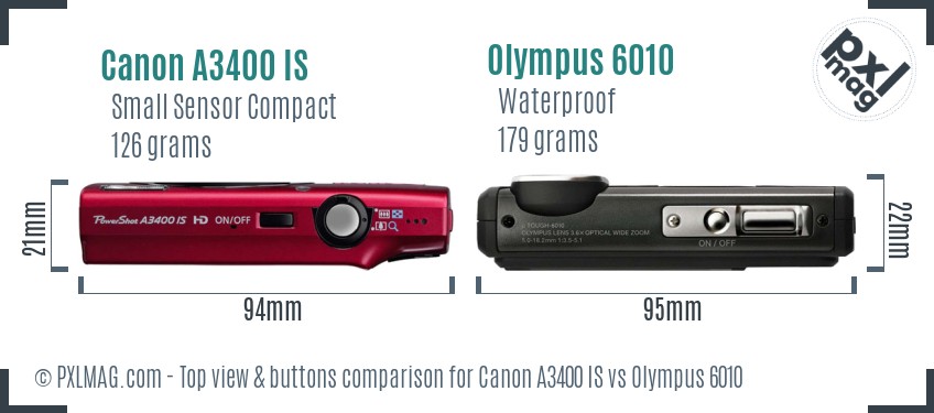 Canon A3400 IS vs Olympus 6010 top view buttons comparison