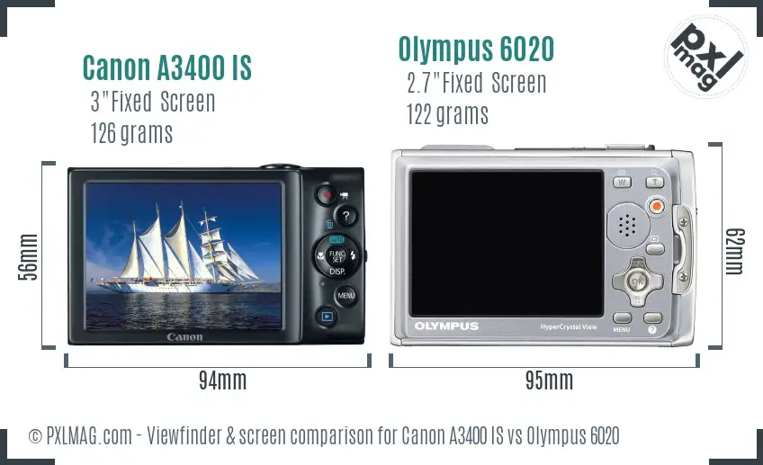 Canon A3400 IS vs Olympus 6020 Screen and Viewfinder comparison