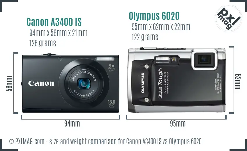 Canon A3400 IS vs Olympus 6020 size comparison