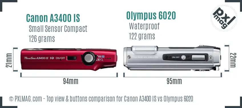 Canon A3400 IS vs Olympus 6020 top view buttons comparison
