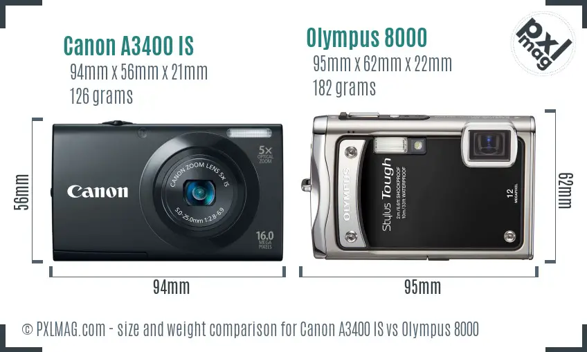 Canon A3400 IS vs Olympus 8000 size comparison Canon A3400 IS vs Olympus 8000 size comparison