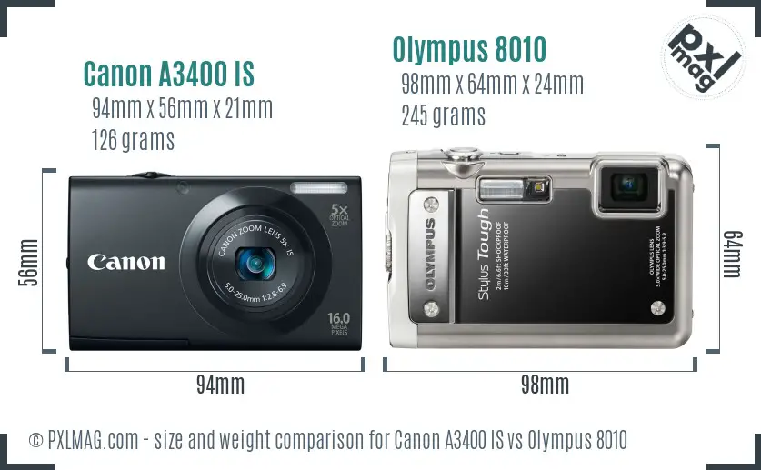 Canon A3400 IS vs Olympus 8010 size comparison Canon A3400 IS vs Olympus 8010 size comparison
