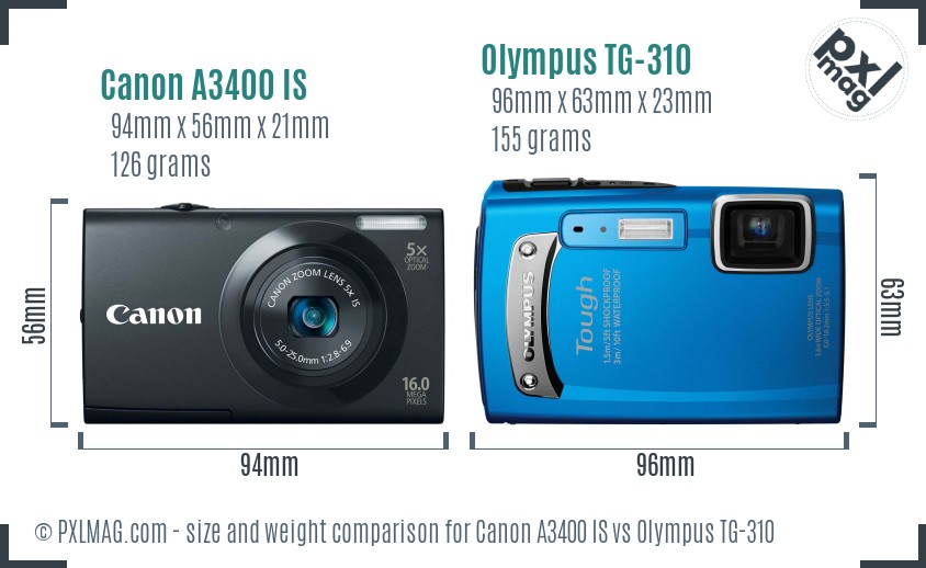 Canon A3400 IS vs Olympus TG-310 size comparison Canon A3400 IS vs Olympus TG-310 size comparison