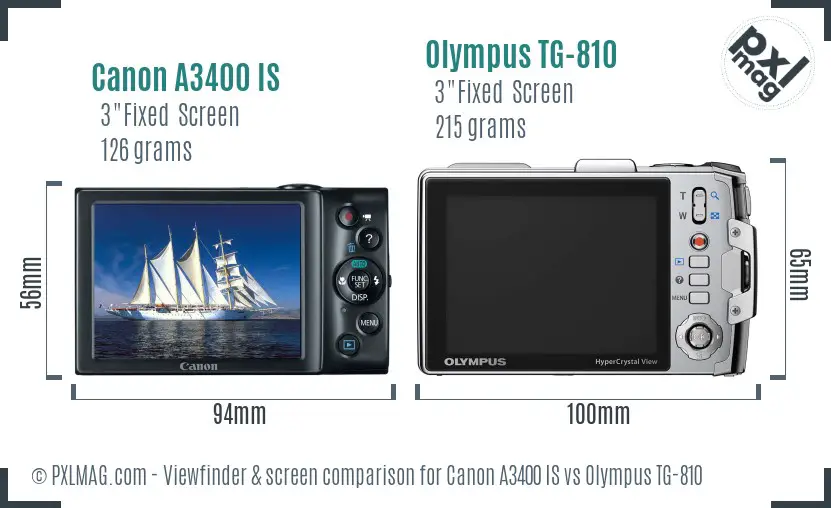 Canon A3400 IS vs Olympus TG-810 Screen and Viewfinder comparison