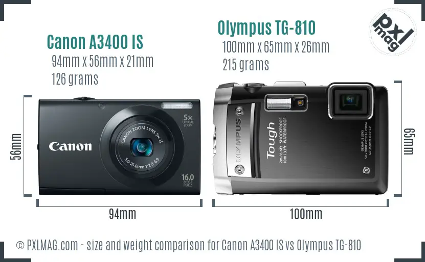 Canon A3400 IS vs Olympus TG-810 size comparison