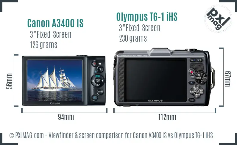 Canon A3400 IS vs Olympus TG-1 iHS Screen and Viewfinder comparison Canon A3400 IS vs Olympus TG-1 iHS Screen and Viewfinder comparison