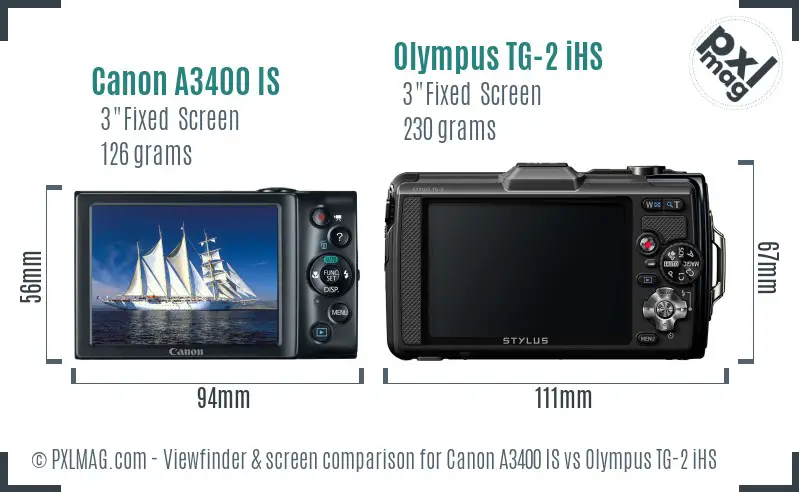 Canon A3400 IS vs Olympus TG-2 iHS Screen and Viewfinder comparison