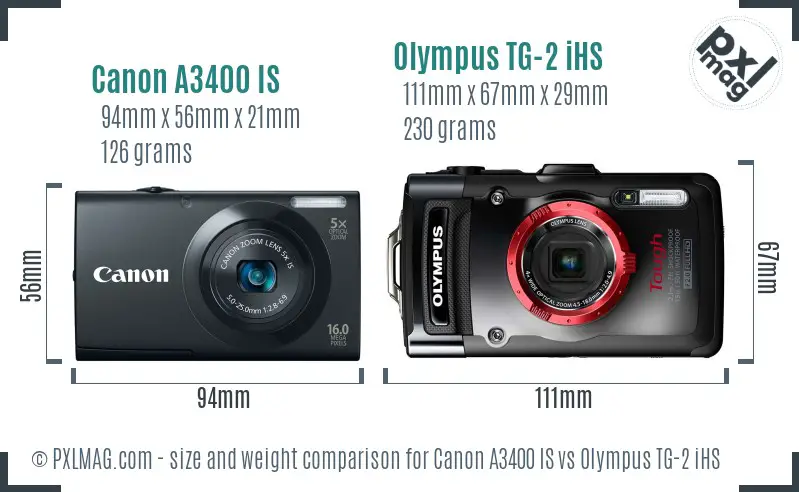 Canon A3400 IS vs Olympus TG-2 iHS size comparison